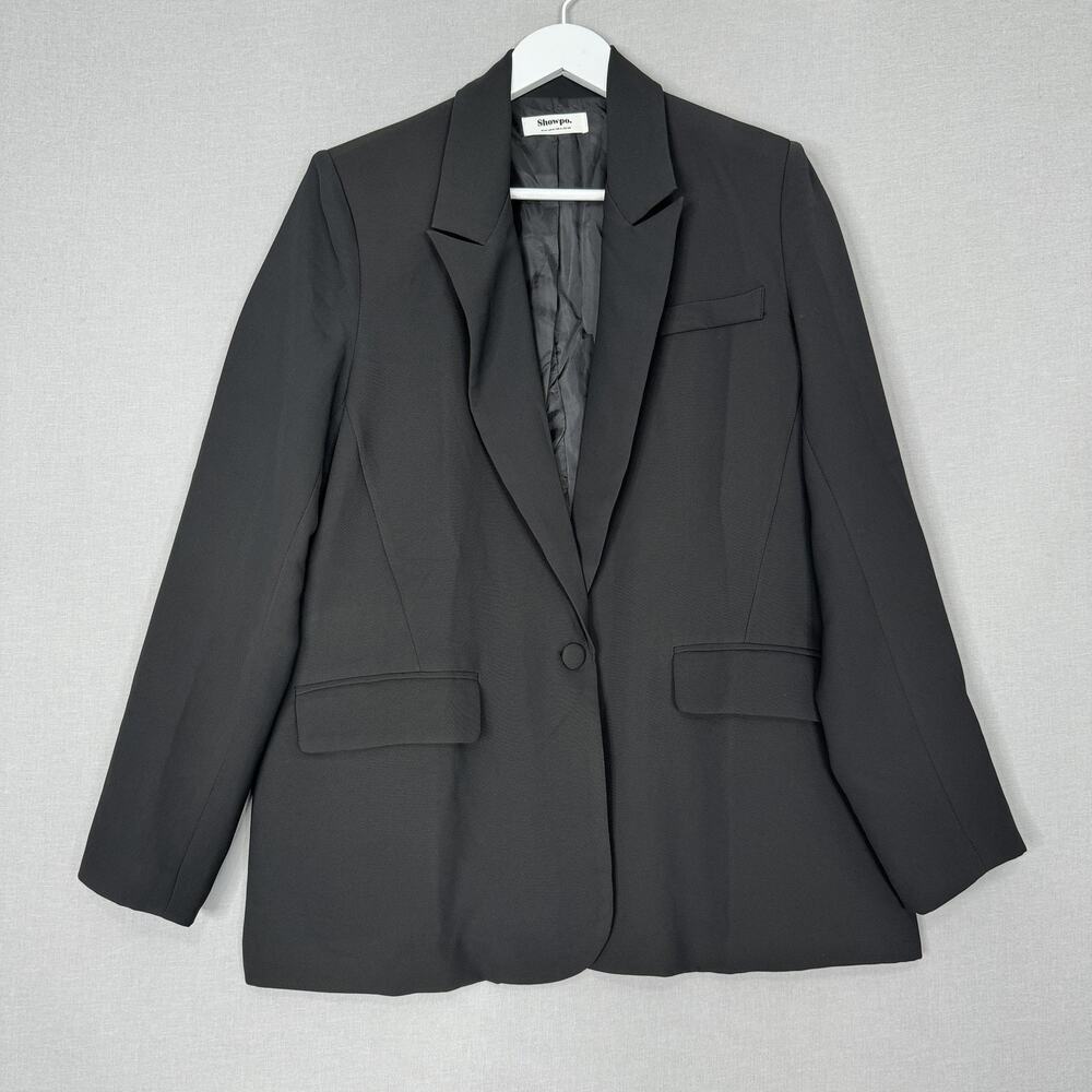 Showpo Michelle Blazer Womens 4 Black Oversized Plunge Neck Jacket Office Career